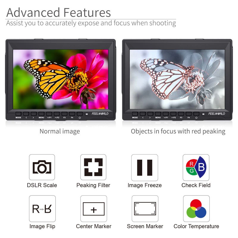 FEELWORLD FW759 شاشة ميدان كاميرا DSLR بحجم 7 بوصة HD فيديو مساعد نحيف IPS 1280x800 4K HDMI 1080p مع واقي شمس - Image 5