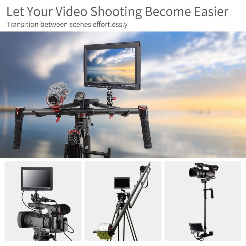 FEELWORLD FW759 شاشة ميدان كاميرا DSLR بحجم 7 بوصة HD فيديو مساعد نحيف IPS 1280x800 4K HDMI 1080p مع واقي شمس - Image 2