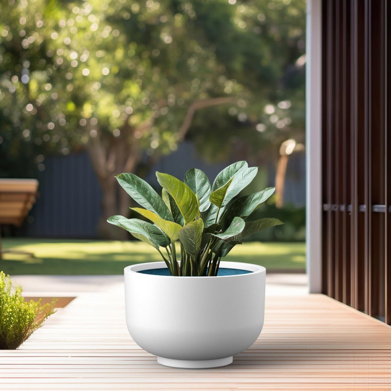 Kante 17.7 Inch Dia Concrete Bowl Planter, Large Tapered Bottom Plant Pot with Drainage, Smooth White Finish with Painted Interior, Ideal for Porch, Home, Garden, Patio - Image 5
