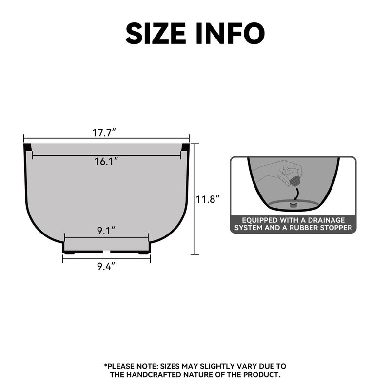 Kante 17.7 Inch Dia Concrete Bowl Planter, Large Tapered Bottom Plant Pot with Drainage, Smooth White Finish with Painted Interior, Ideal for Porch, Home, Garden, Patio - Image 2