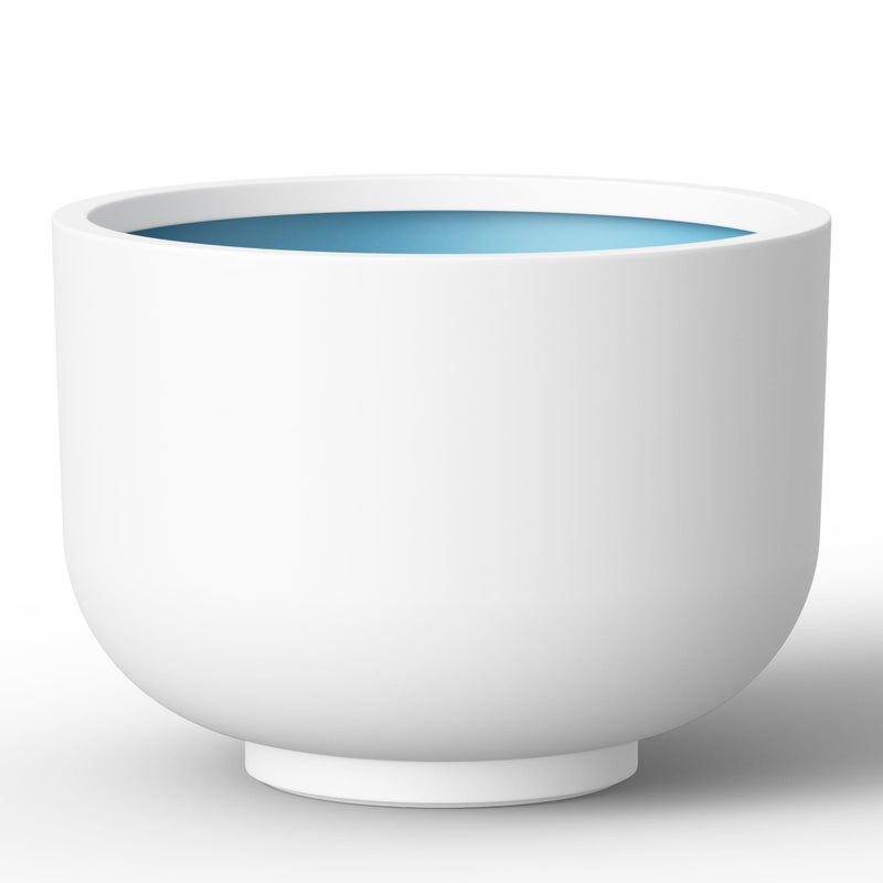 Kante 17.7 Inch Dia Concrete Bowl Planter, Large Tapered Bottom Plant Pot with Drainage, Smooth White Finish with Painted Interior, Ideal for Porch, Home, Garden, Patio - Image 1