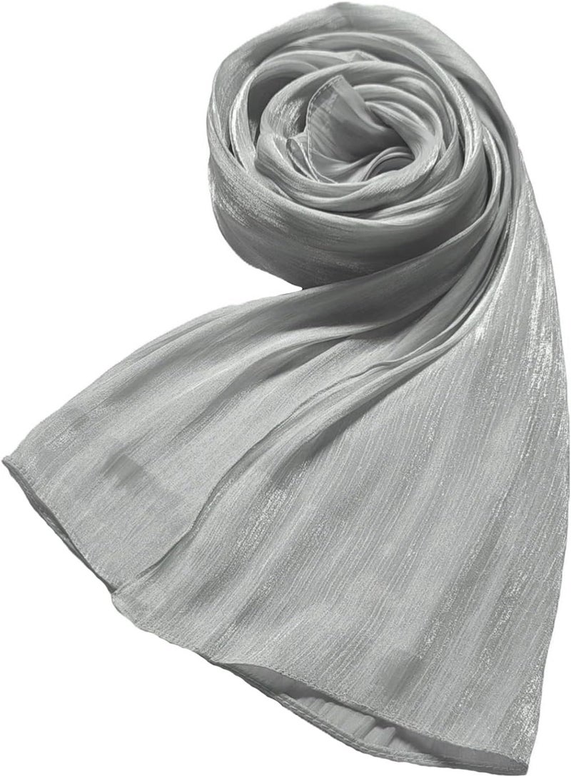 Silver Grey Shiny Gloss Chiffon Hijab Scarf 180*70cm, Women Elegant Lightweight Wedding Shawl Wrap Cape - Image 5