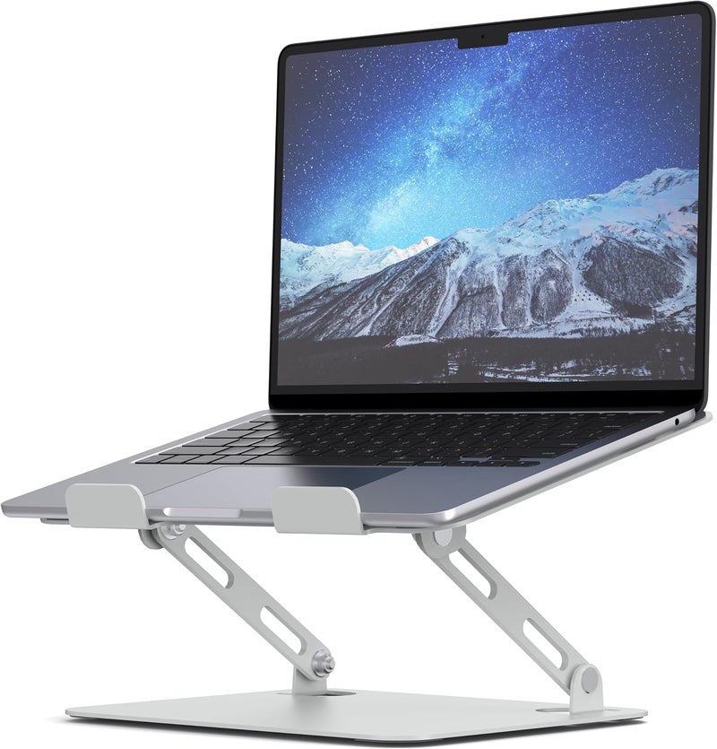 SOUNDANCE Laptop Stand for Desk with Stable Heavy Base, Adjustable Height Multi-Angle, Ergonomic Metal Riser Holder, Foldable Mount Elevator, Compatible with 10 to 15.6 Inches PC Computer, Silver - Image 1