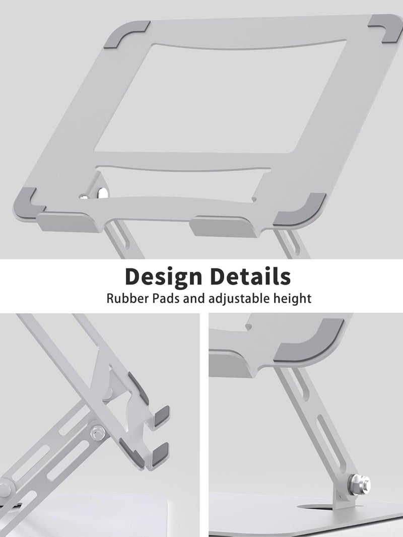 SOUNDANCE Laptop Stand for Desk with Stable Heavy Base, Adjustable Height Multi-Angle, Ergonomic Metal Riser Holder, Foldable Mount Elevator, Compatible with 10 to 15.6 Inches PC Computer, Silver - Image 5