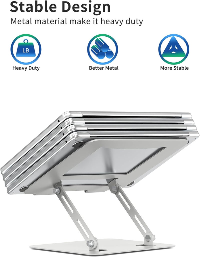 SOUNDANCE Laptop Stand for Desk with Stable Heavy Base, Adjustable Height Multi-Angle, Ergonomic Metal Riser Holder, Foldable Mount Elevator, Compatible with 10 to 15.6 Inches PC Computer, Silver - Image 2