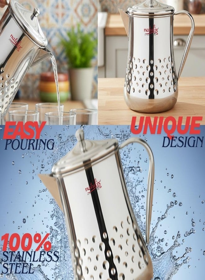 Natulix Stainless Steel Jug - 2 LTR, Durable & Elegant Beverage Jug for Serving Water, Juices, Lemonade and Other Drinks, Ideal for Daily Use, Parties & Special Occasions, Silver (Tulip Daimond) - Image 3