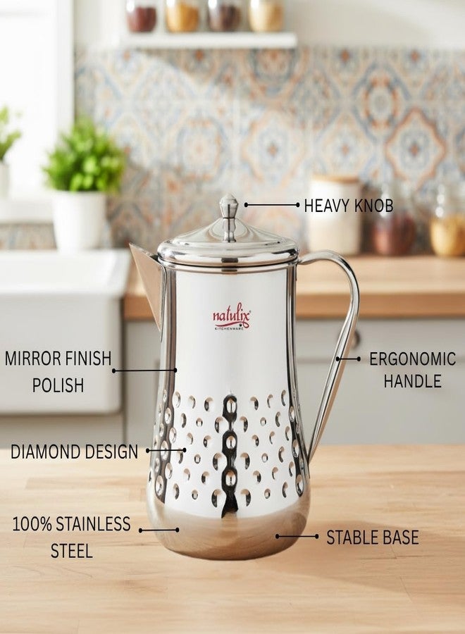Natulix Stainless Steel Jug - 2 LTR, Durable & Elegant Beverage Jug for Serving Water, Juices, Lemonade and Other Drinks, Ideal for Daily Use, Parties & Special Occasions, Silver (Tulip Daimond) - Image 5