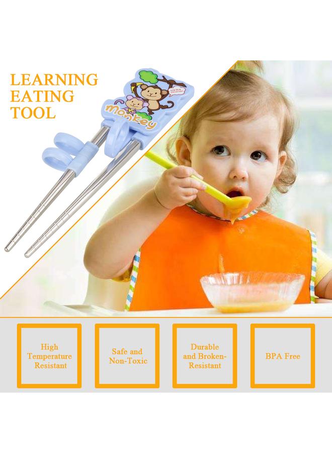 xozgdovg Kids Children Training Chopsticks Learning Flatware Eating Tool for Beginners (Blue, Monkey)  - Image 4