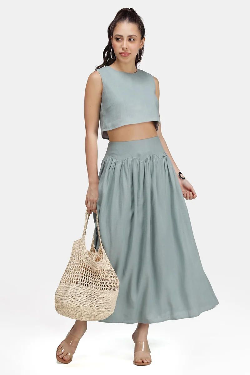 فيرجيو Solid Linen Curved Seam Skirt for Women