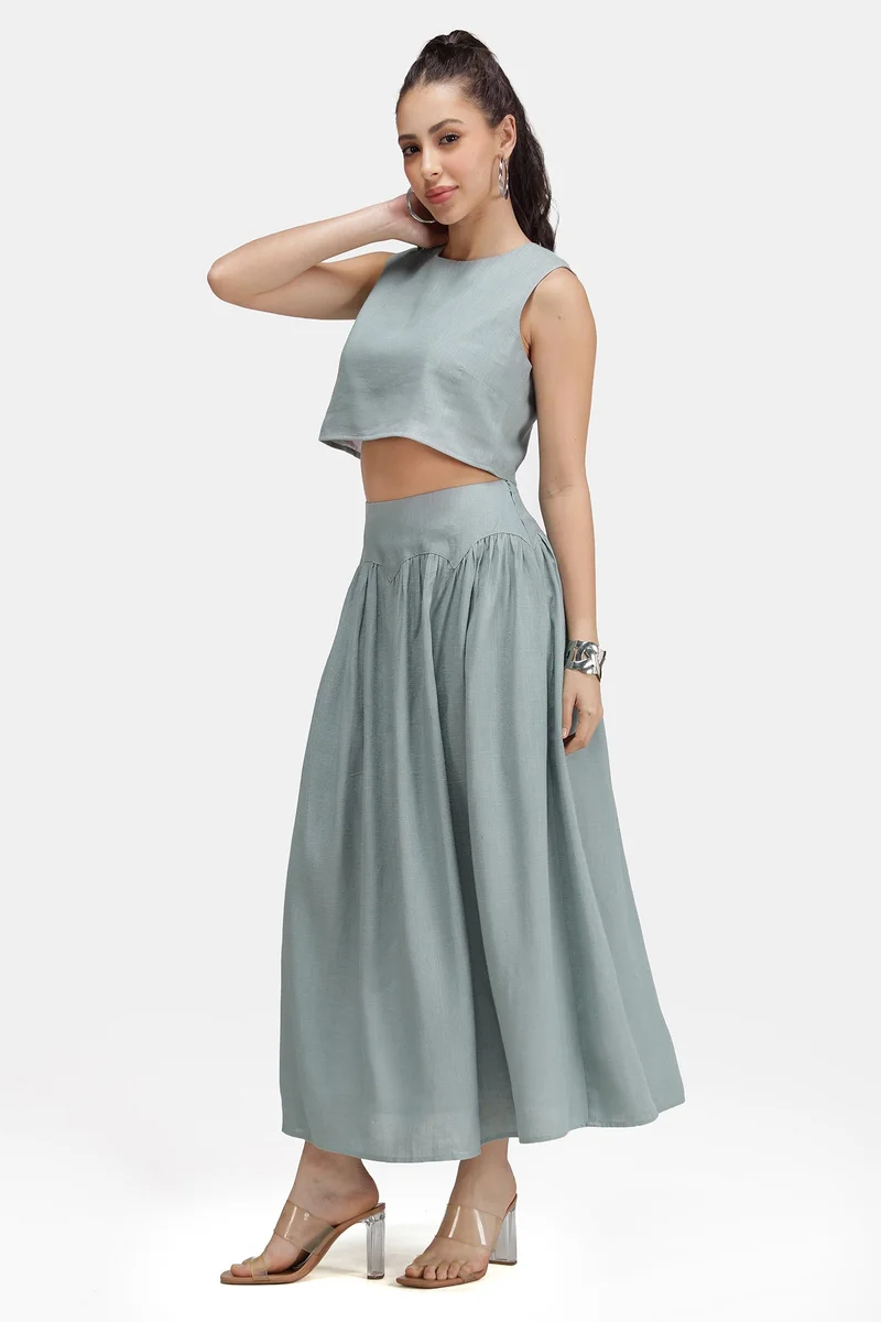 Virgio  Solid Linen Curved Seam Skirt for Women for Women | Best Price UAE