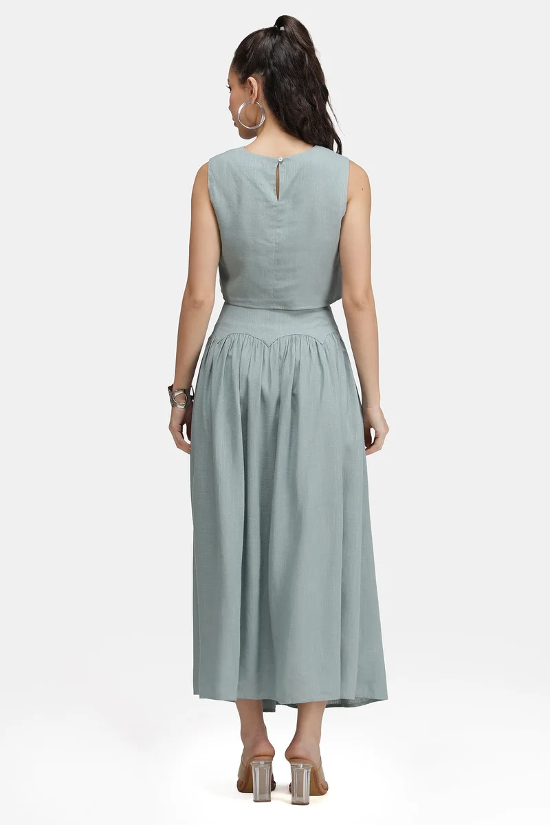 Virgio  Solid Linen Curved Seam Skirt for Women for Women | Best Price UAE