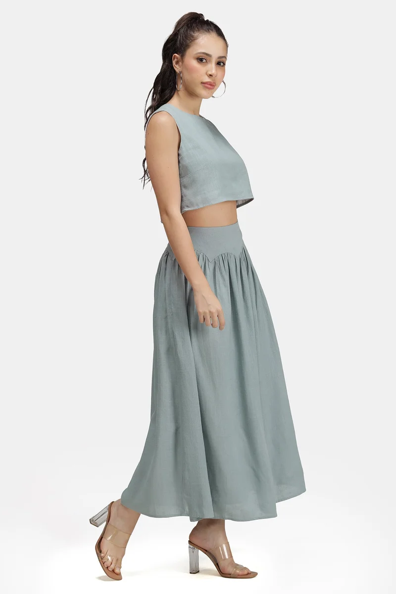 Virgio  Solid Linen Curved Seam Skirt for Women for Women | Best Price UAE