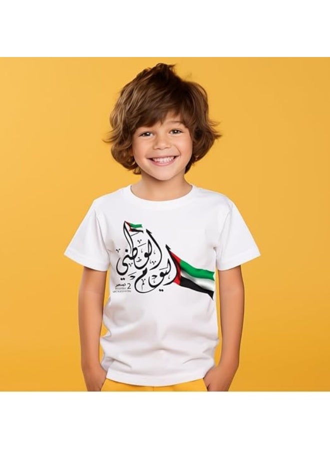 داديز أنجل تيشيرت اليوم الوطني لدولة الإمارات العربية المتحدة - تيشيرت قطني أبيض بتصميم علم الإمارات والخط العربي - Image 3