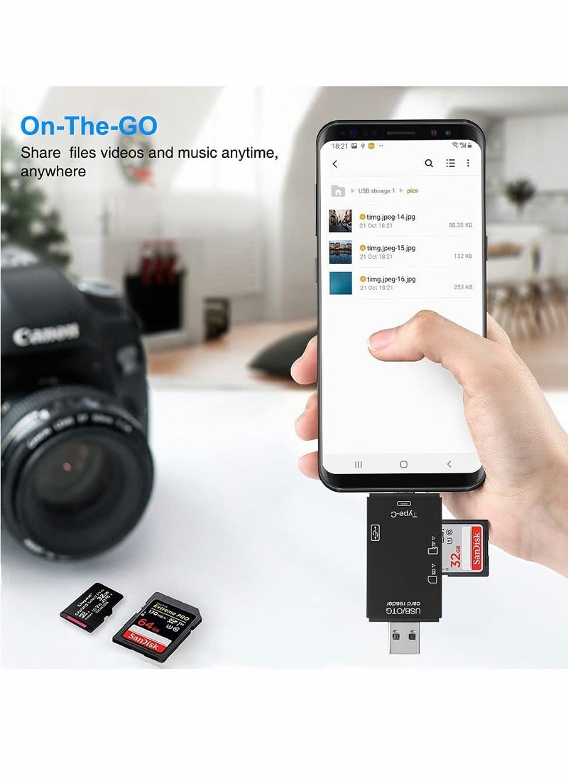 SD Card Reader, 6-in-1 USB C/Micro/USB Memory Reader Camera Viewer