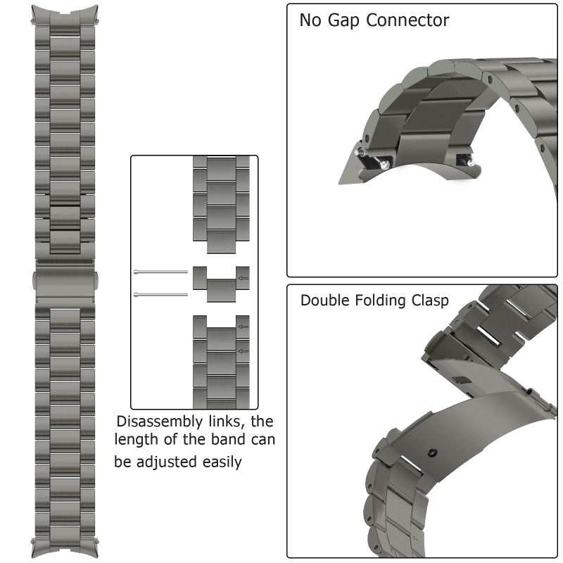 Anlinser No Gap Bands Compatible with Samsung Galaxy Watch 7/6/5/4/FE Band 44mm 40mm/Watch 6 Classic Band 47mm 43mm/Watch 5 Pro 45mm/Watch 4 Classic, 20mm Metal Strap for Women Men, Gray Titanium - Image 3