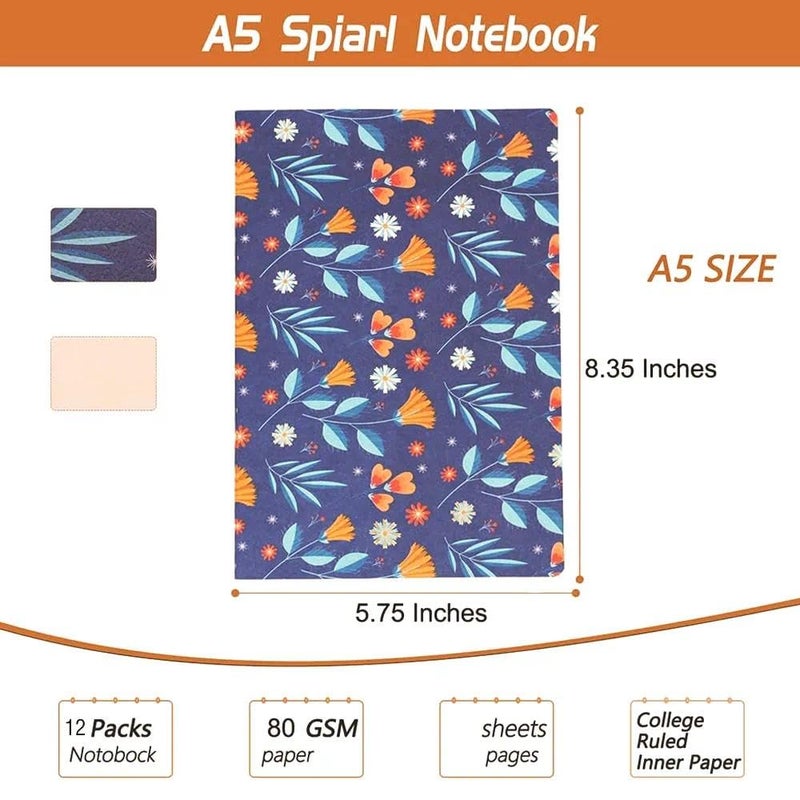 Wotion Composition Notebook Journals -12 Pack with 60 Lined Pages, 30 Sheets, Sewn Binding, Hard Cover Books Embossed Cover in Floral Bliss Pattern (5.75 x 8.35 Inches) for School, Office, or At-Home Use - Image 2