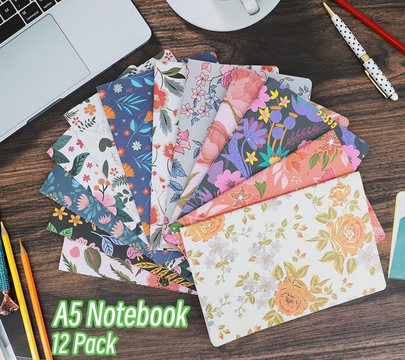 Wotion Composition Notebook Journals -12 Pack with 60 Lined Pages, 30 Sheets, Sewn Binding, Hard Cover Books Embossed Cover in Floral Bliss Pattern (5.75 x 8.35 Inches) for School, Office, or At-Home Use - Image 5