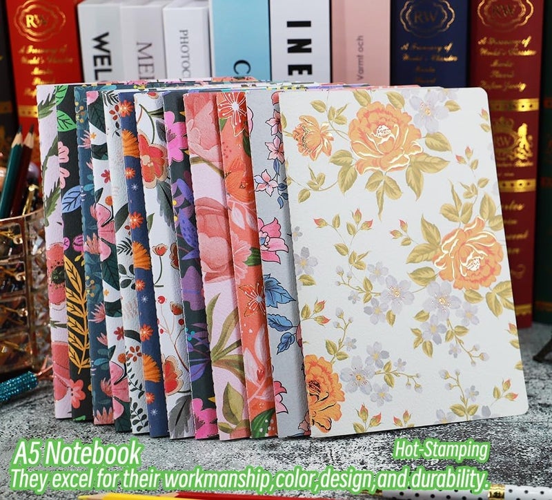 Wotion Composition Notebook Journals -12 Pack with 60 Lined Pages, 30 Sheets, Sewn Binding, Hard Cover Books Embossed Cover in Floral Bliss Pattern (5.75 x 8.35 Inches) for School, Office, or At-Home Use - Image 3