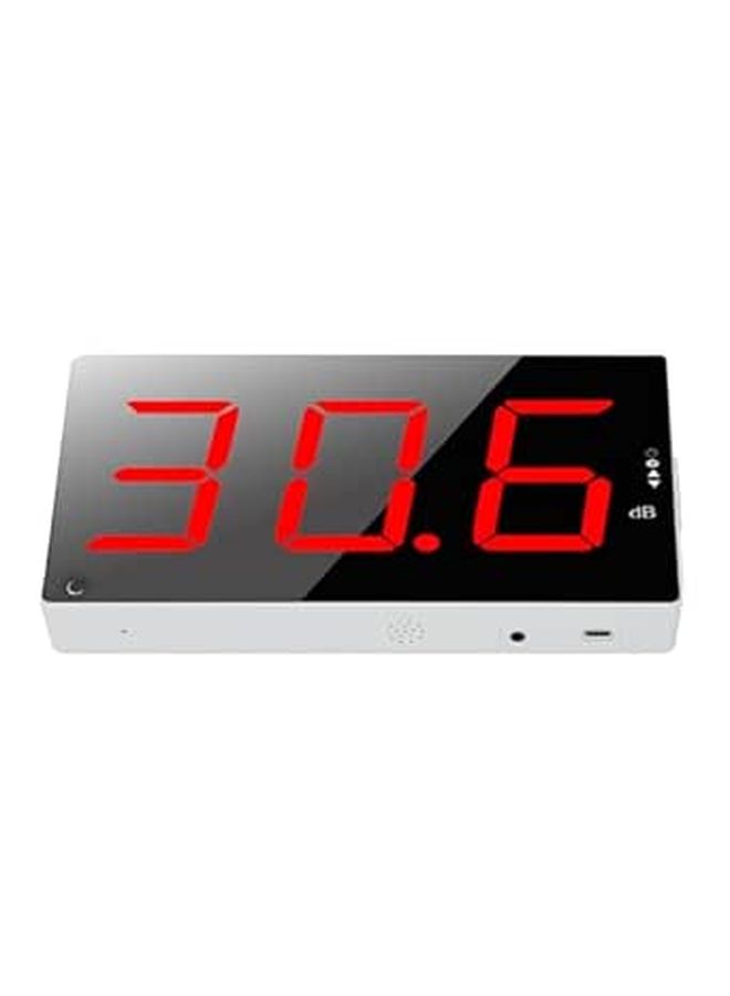 مقياس مستوى الصوت المثبت على الحائط مع شاشة LCD مقاس 3 بوصات، اختبار ضوضاء من 30 إلى 130 ديسيبل مزود بإنذار للفصول الدراسية والأماكن العامة، باللون الأبيض - Image 1