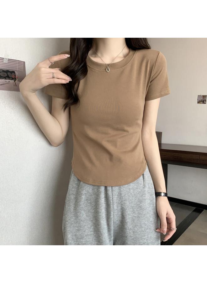 Song Feng Ya Summer Cotton All-match Slim-fit Short-sleeved T-shirt Women's Design Sense Shoulder Bottoming Shirt Women's Inner Top Outer Wear 
