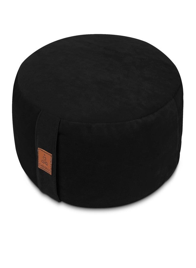 FelizMax Round Velvet Meditation Pillow D=13"/16" H=5.5" Yoga Bolster Floor Pouf Zafu Buckwheat Meditation Cushion for Sitting on Floor,Removable Organic Cotton Cover Kneeling Pillow (Black, 13"×13") - Image 1