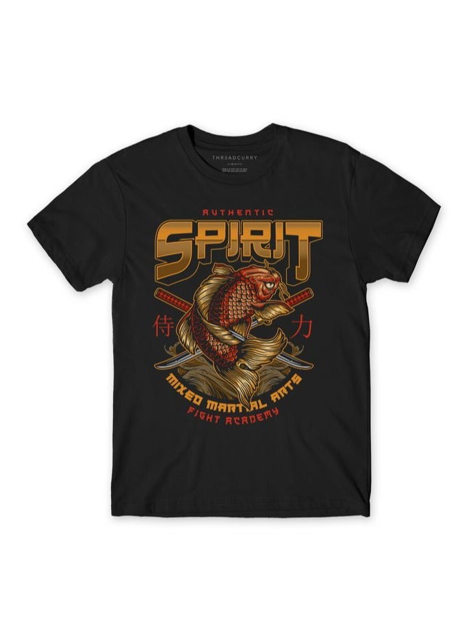 THREADCURRY Samurai Boys Black Printed Round Neck T-shirt