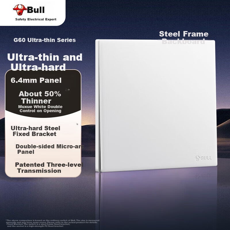 BULL Switch Socket G60 Series Single Switch Double Control Switch Ultra-Thin Large Panel Switch G60K112 Muxue White - Image 1