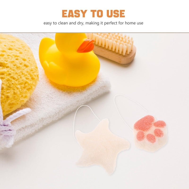 Natural Konjac Bath Sponge Set 2pcs Sea Star and Cat Paw Shapes Soft Gentle for Newborn Shower Face - Image 4