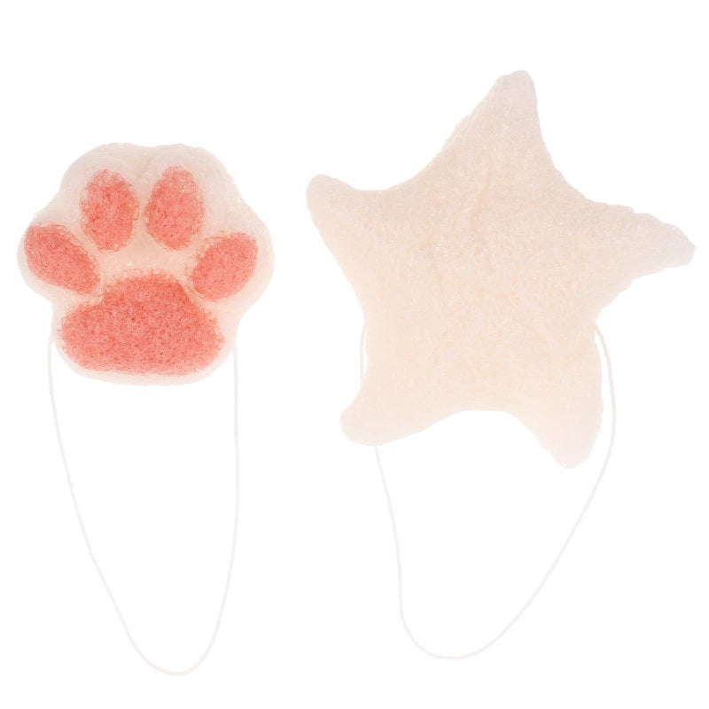 Natural Konjac Bath Sponge Set 2pcs Sea Star and Cat Paw Shapes Soft Gentle for Newborn Shower Face - Image 2