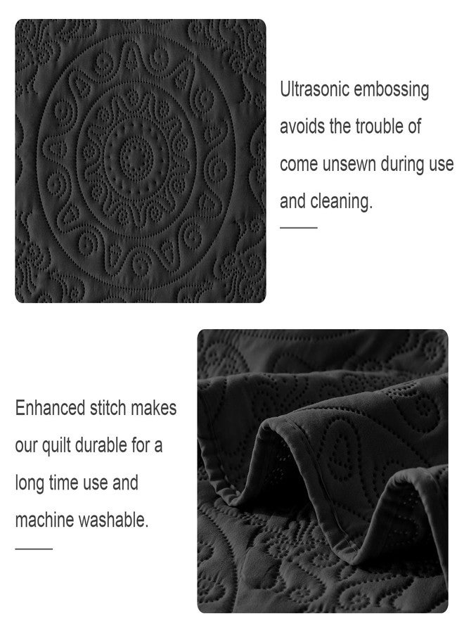 WURUIBO Black Quilt Set King/Cal King Size, Embossing Microfiber Bedspreads with Pillow Sham, Ligthweight Breathable Thin Coverlet, Reversible Bedding Set for All Season (1 Quilt, 2 Pillow Shams) - Image 5