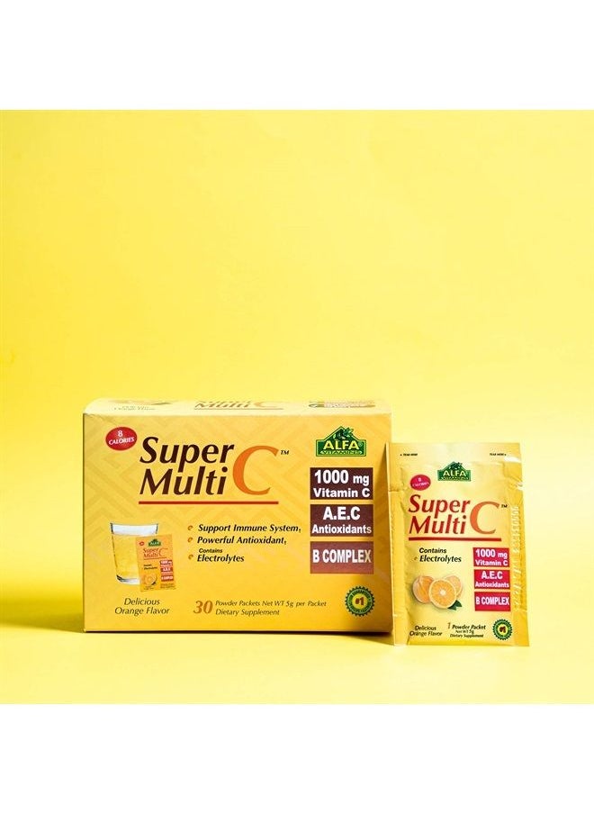 alfa vitamins Super Multi C, Vitamin C Powder and Multivitamin Supplement Premium Quality Source of Nutrients, Minerals, Antioxidants & Electrolytes - 30 Packets  - Image 2
