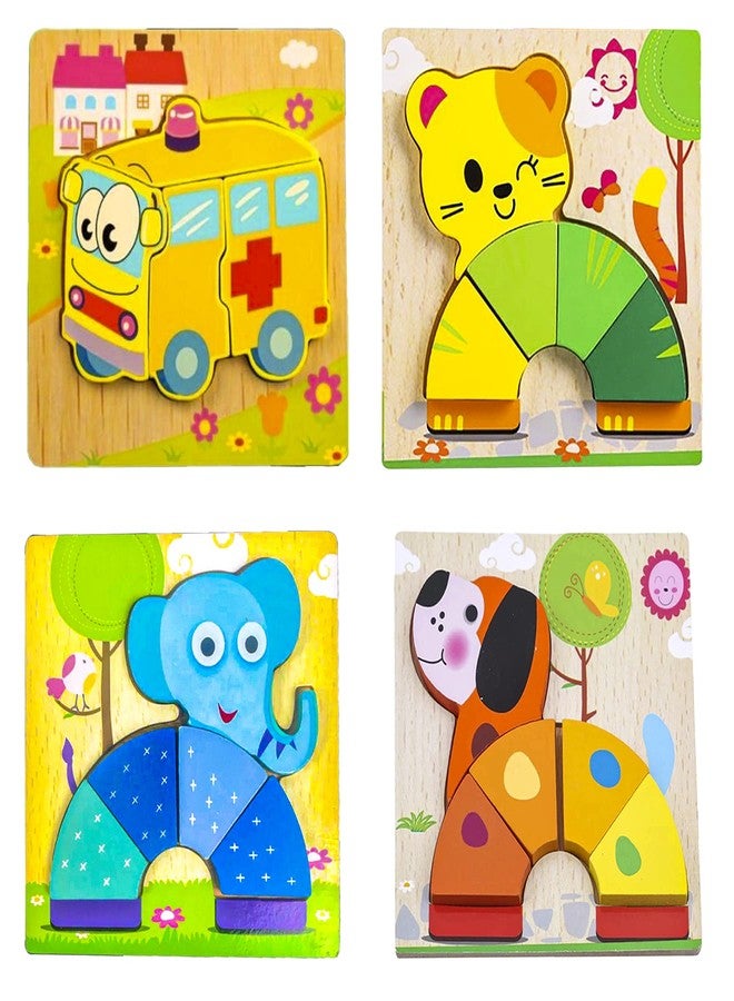 ويش كي مجموعة أحجية WISHKEY الخشبية على شكل حيوانات ومركبات، لعبة مطابقة تعليمية للأطفال الصغار، لعبة تعليمية لمرحلة ما قبل المدرسة، أحجيات بتصميم عشوائي للأطفال الصغار والأطفال (عبوة من 4 قطع، متعددة الألوان) - Image 1