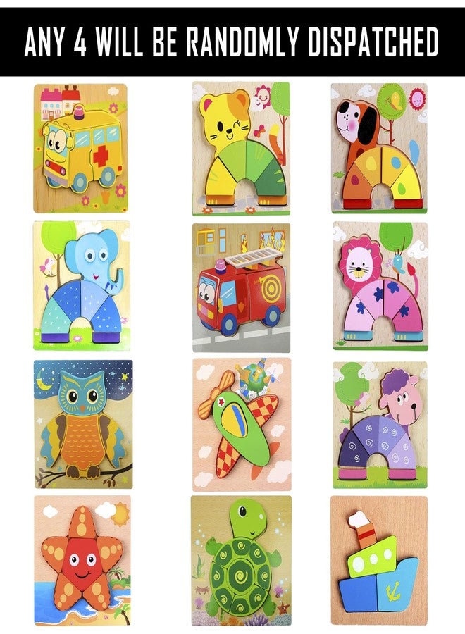 ويش كي مجموعة أحجية WISHKEY الخشبية على شكل حيوانات ومركبات، لعبة مطابقة تعليمية للأطفال الصغار، لعبة تعليمية لمرحلة ما قبل المدرسة، أحجيات بتصميم عشوائي للأطفال الصغار والأطفال (عبوة من 4 قطع، متعددة الألوان) - Image 2