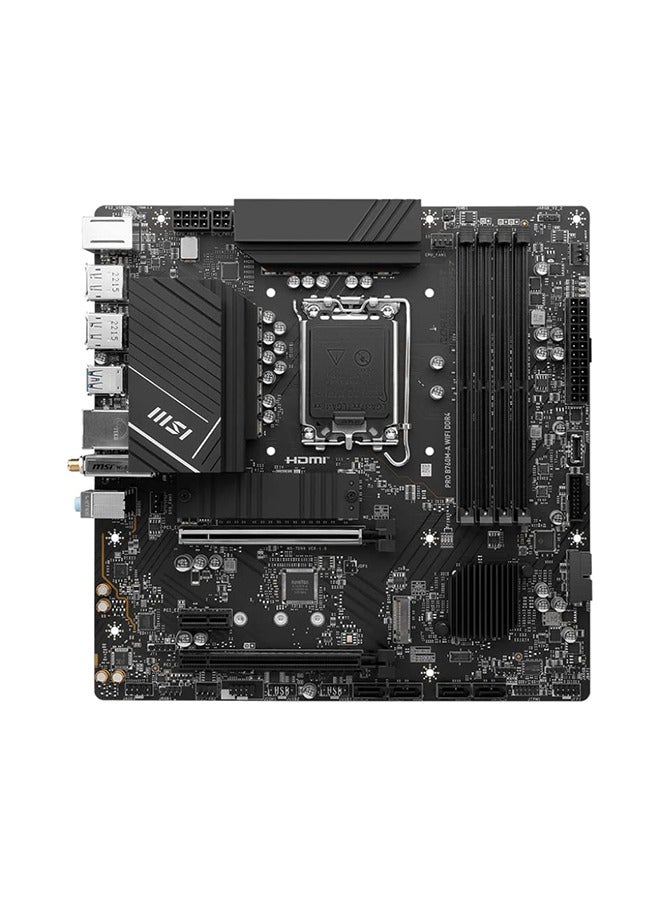 MSI Pro B760M-A Wifi Intel mATX Motherboard, LGA 1700 Socket, DDR4 Support, Wifi 6E/ Bluetooth 5.3, B760 Chipset, 2.5 LAN, PCIe 4.0, HDMI Black - Image 1
