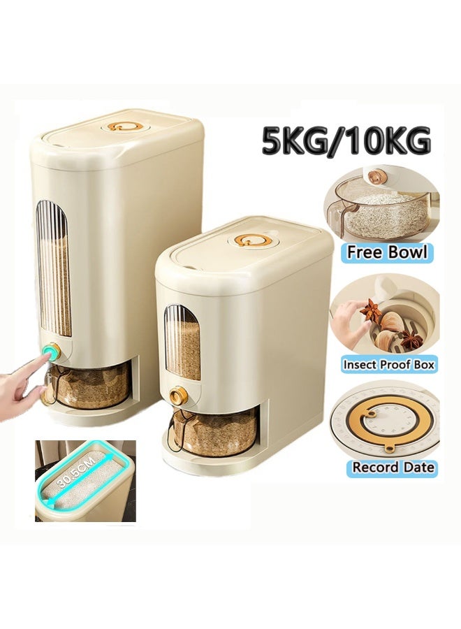 Rice bucket 5kg/10kg Nordic Rice Storage Box with Time Scale Narrow Type Rice Bucket Household sealed rice tank Barrel Sealed Dispenser for Flour Grains Kitchen Storage Container Insect-Proof - Image 1