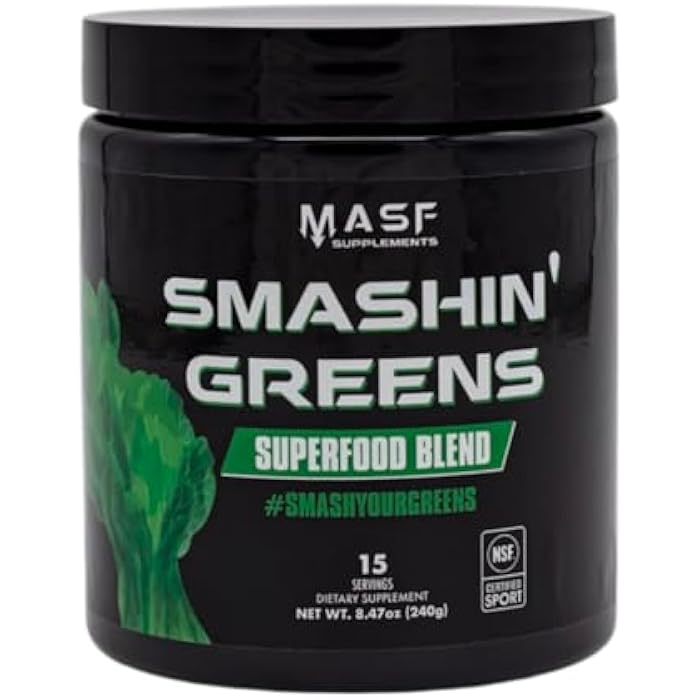 MASF Supplements Smashin' Greens Superfood Organic Blend - 15 Servings - Boost Energy, Immune Support, Digestive Health with Organic Wheat Grass, Spirulina, Chlorella - NSF Certified - Image 1