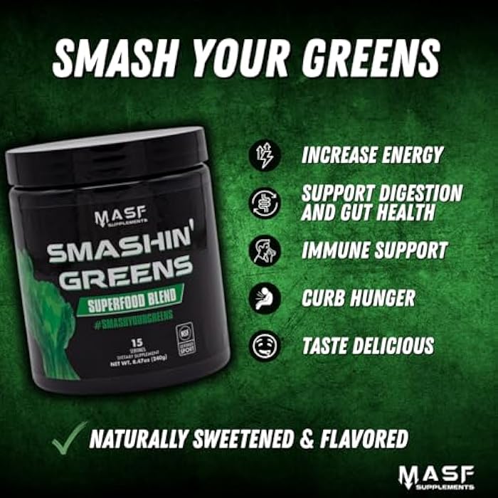 MASF Supplements Smashin' Greens Superfood Organic Blend - 15 Servings - Boost Energy, Immune Support, Digestive Health with Organic Wheat Grass, Spirulina, Chlorella - NSF Certified - Image 4