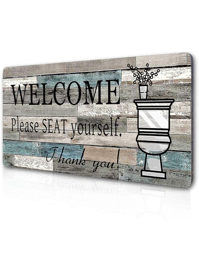 إيروريكس لافتة ديكور حائط حمام مضحكة، ديكورات حمام ريفية، مقاس 16 بوصة × 8 بوصة، لافتة تعليق على الحائط من الخشب كبيرة الحجم مكتوب عليها "يرجى الجلوس بنفسك" - Image 1