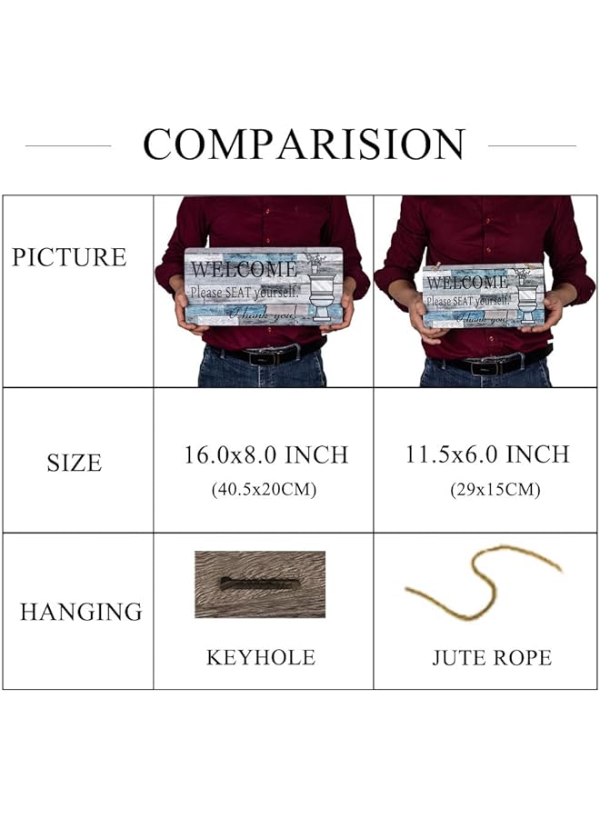 إيروريكس لافتة ديكور حائط حمام مضحكة، ديكورات حمام ريفية، مقاس 16 بوصة × 8 بوصة، لافتة تعليق على الحائط من الخشب كبيرة الحجم مكتوب عليها "يرجى الجلوس بنفسك" - Image 4