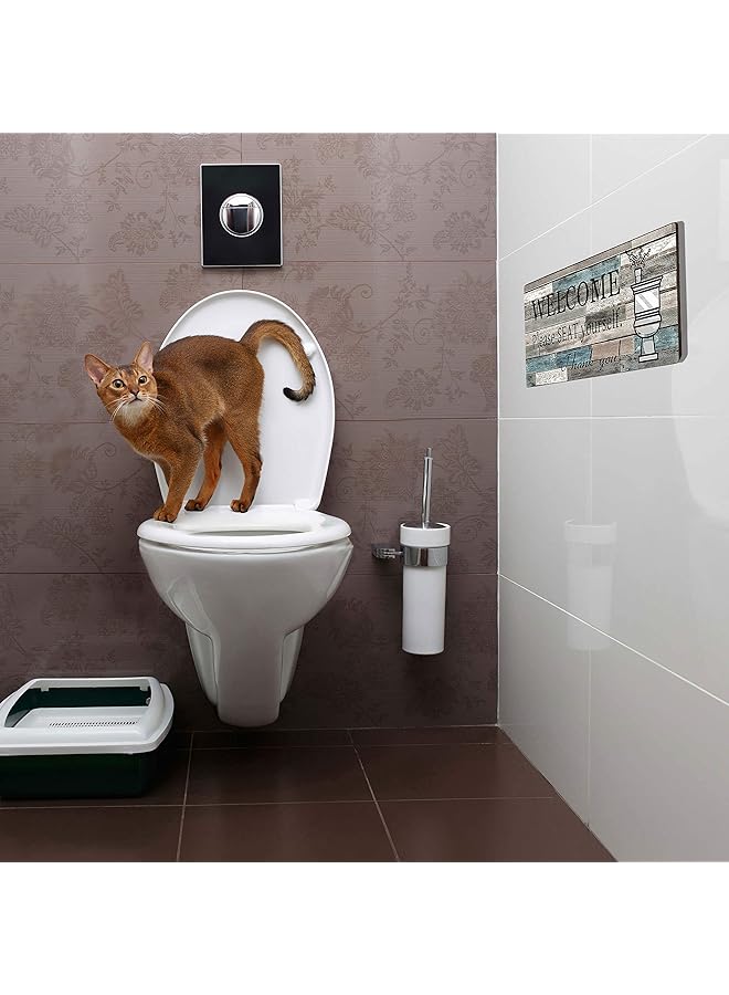 إيروريكس لافتة ديكور حائط حمام مضحكة، ديكورات حمام ريفية، مقاس 16 بوصة × 8 بوصة، لافتة تعليق على الحائط من الخشب كبيرة الحجم مكتوب عليها "يرجى الجلوس بنفسك" - Image 3