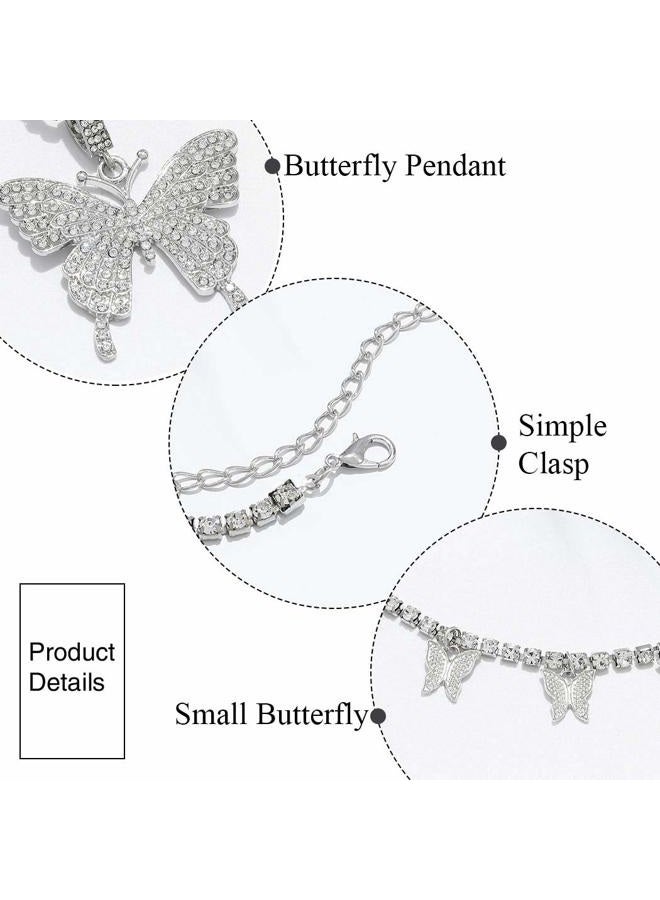 Earent Crystal Butterfly Choker Necklace Rhinestone Pendant Necklaces Chain Sparkly Butterfly Jewerly Fashion Party Accessories for Women and Girls, Metal, No Gemstone - Image 4