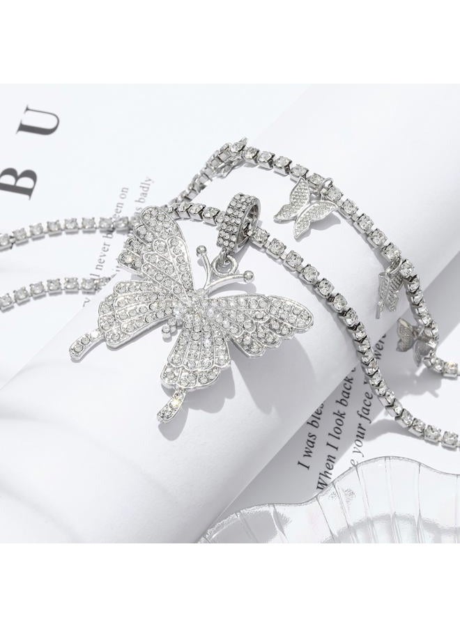 Earent Crystal Butterfly Choker Necklace Rhinestone Pendant Necklaces Chain Sparkly Butterfly Jewerly Fashion Party Accessories for Women and Girls, Metal, No Gemstone - Image 2