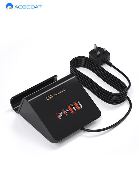 PD45W Wall Fast Charging Station with USB-A USB-C, Portable Desktop Charger Adapter Mobile Phone Holder with Safety Protection for Samsung/Huawei/Apple/Android Tablet Phone Laptop, Black (UK Plug)