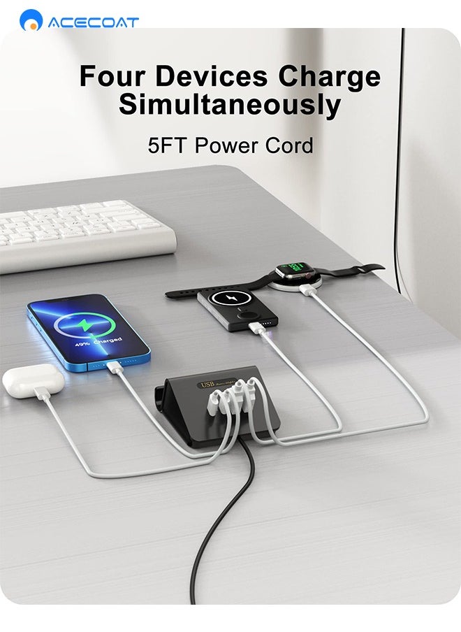 ACECOAT - PD45W Wall Fast Charging Station with USB-A USB-C, Portable Desktop Charger Adapter Mobile Phone Holder with Safety Protection for Samsung/Huawei/Apple/Android Tablet Phone Laptop, Black (UK Plug) - Image 1