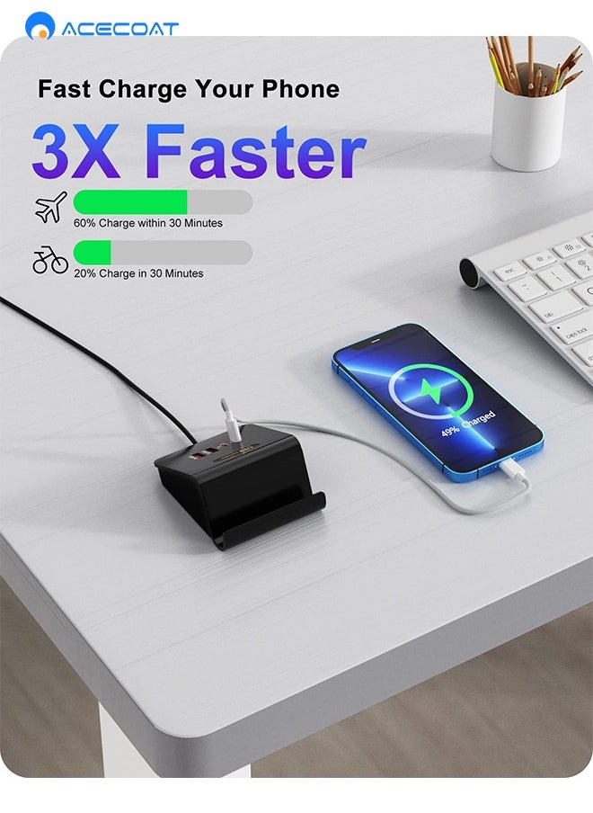 ACECOAT - PD45W Wall Fast Charging Station with USB-A USB-C, Portable Desktop Charger Adapter Mobile Phone Holder with Safety Protection for Samsung/Huawei/Apple/Android Tablet Phone Laptop, Black (UK Plug) - Image 1