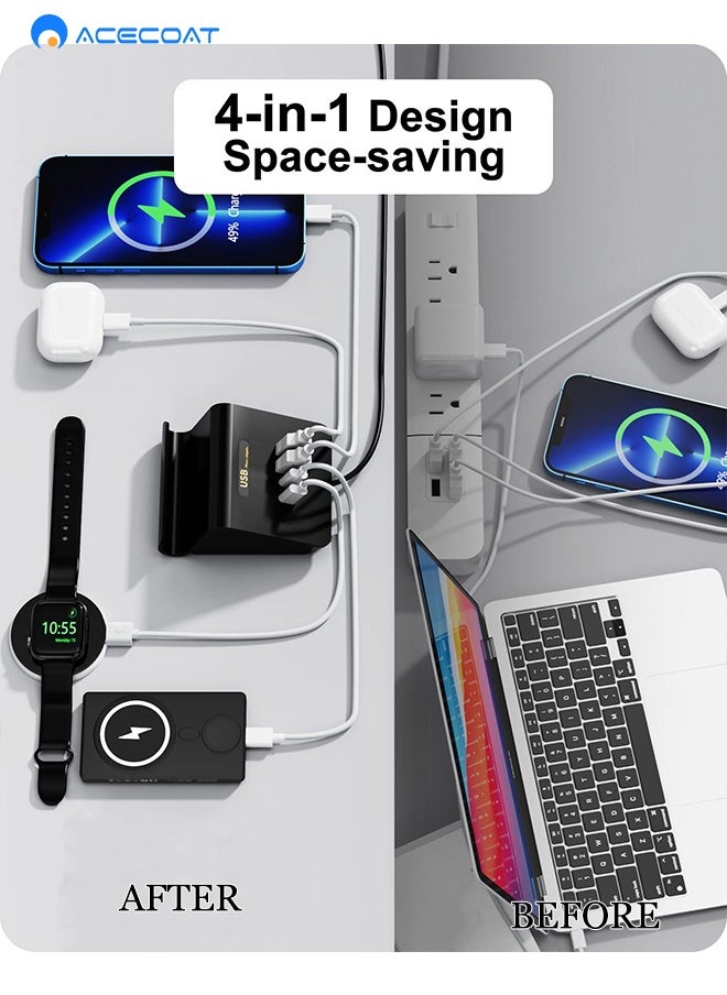 ACECOAT - PD45W Wall Fast Charging Station with USB-A USB-C, Portable Desktop Charger Adapter Mobile Phone Holder with Safety Protection for Samsung/Huawei/Apple/Android Tablet Phone Laptop, Black (UK Plug) - Image 1