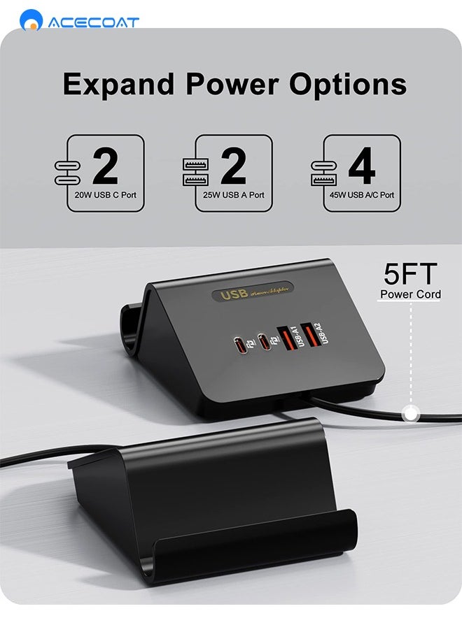 ACECOAT - PD45W Wall Fast Charging Station with USB-A USB-C, Portable Desktop Charger Adapter Mobile Phone Holder with Safety Protection for Samsung/Huawei/Apple/Android Tablet Phone Laptop, Black (UK Plug) - Image 1