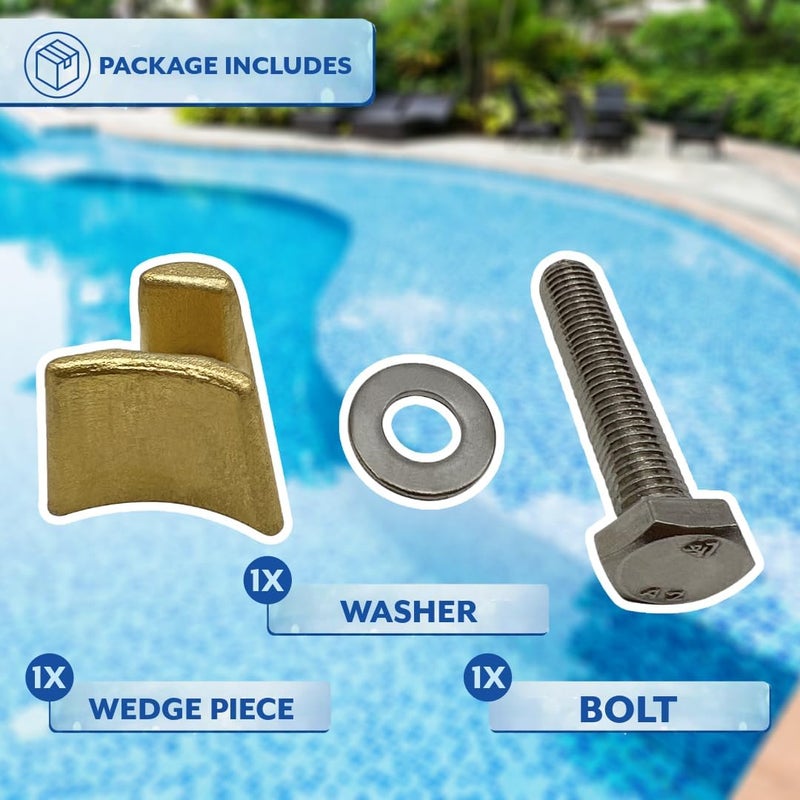 Poolzilla مجموعة إسفين برونزية من بولزيلا مكونة من 1 قطعة لمثبتات السكة 4 بوصة - (1) إسفين، (1) مسمار و(1) غسالة، لسلالم المسبح - Image 3
