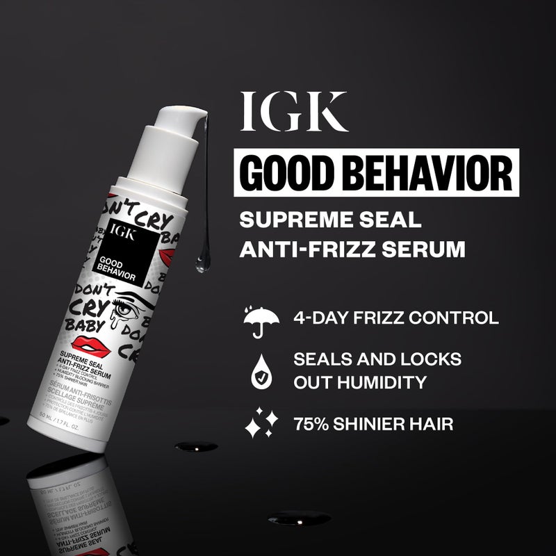 IGK Good Behavior Anti-Frizz Smoothing Serum â€“ Boosts Shine, Seals Out Humidity, UV & Heat Protection, For Dry Frizz-Prone Hair, 1.3 oz - Image 1