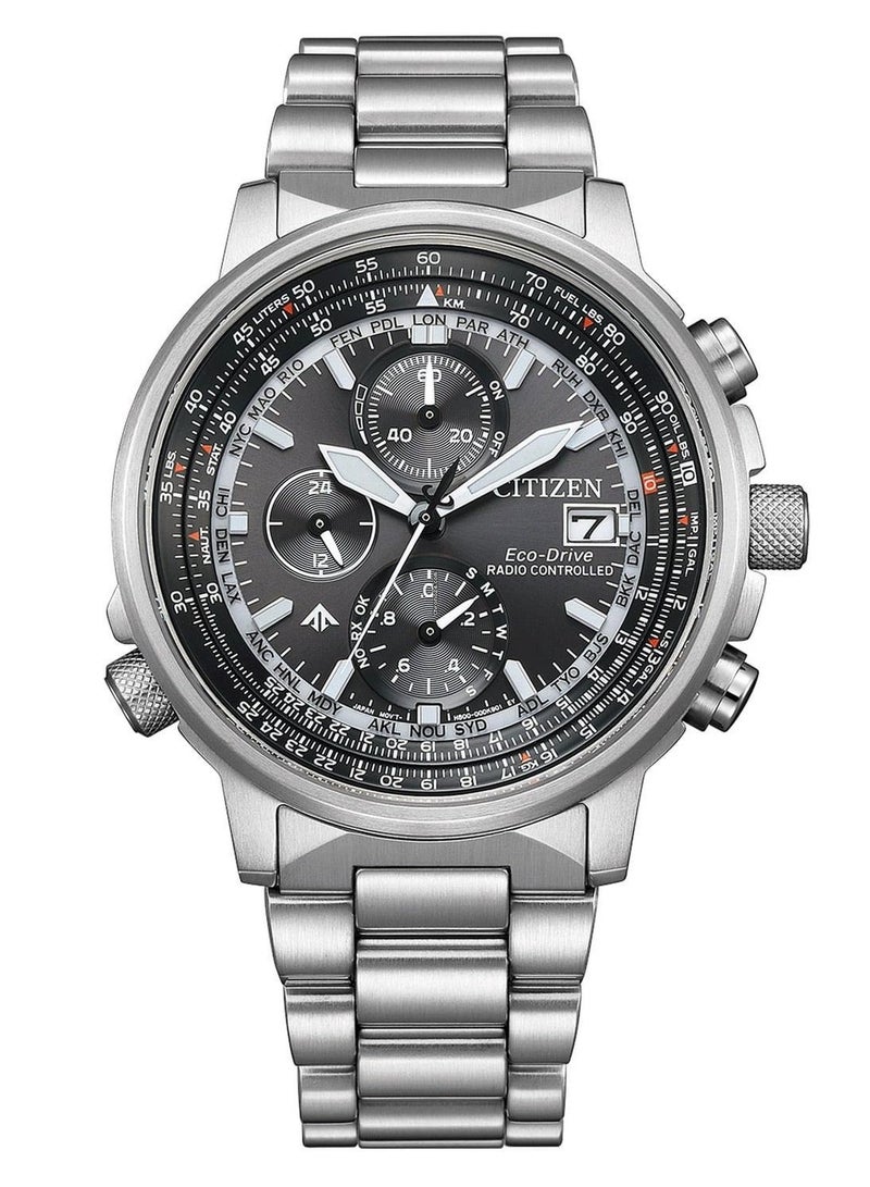 CITIZEN Promaster Sky Eco‑Drive Men's Watch AT8300‑58E, 41 mm Black Dial, Stainless Steel Bracelet, Radio‑Controlled Chronograph, 200 m WR - Image 2